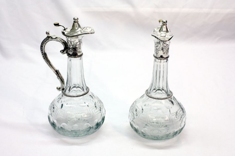 Pair Cut Glass and Silver Plate Claret Jugs Decanters | Ref. no. 01347 pair | Regent Antiques